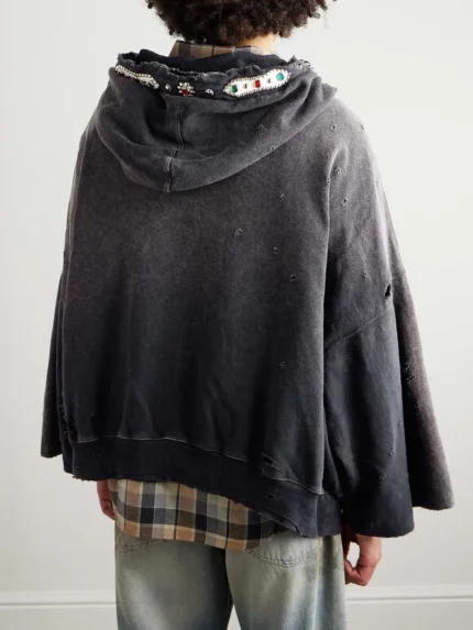 Distressed Cotton Zip Up Hoodie - 1