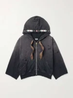 Distressed Cotton Zip Up Hoodie