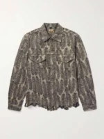 Distressed Denim Jacquard Jacket