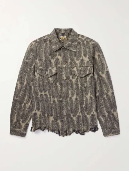 Distressed Denim Jacquard Jacket