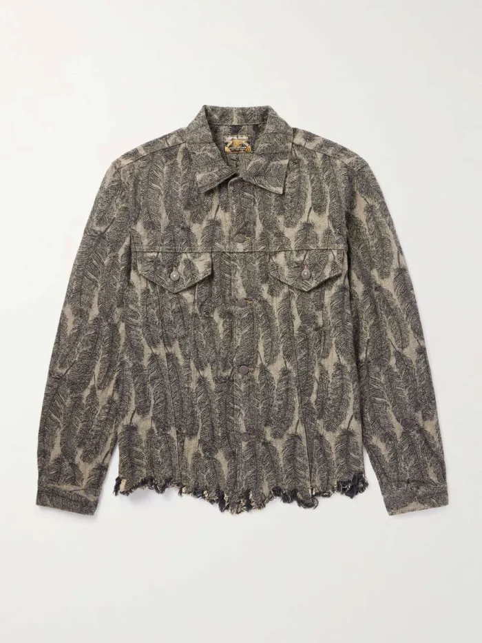 Distressed Denim Jacquard Jacket