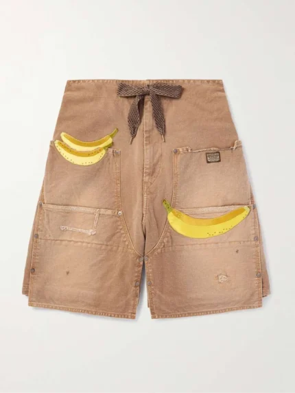 Distressed Panelled Denim Shorts