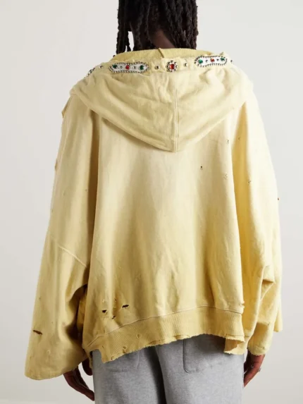 Distressed Yellow Zip Up Hoodie - 1