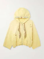 Distressed Yellow Zip Up Hoodie