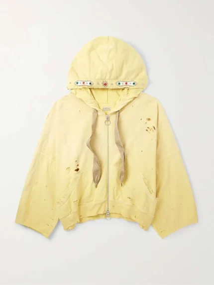 Distressed Yellow Zip Up Hoodie