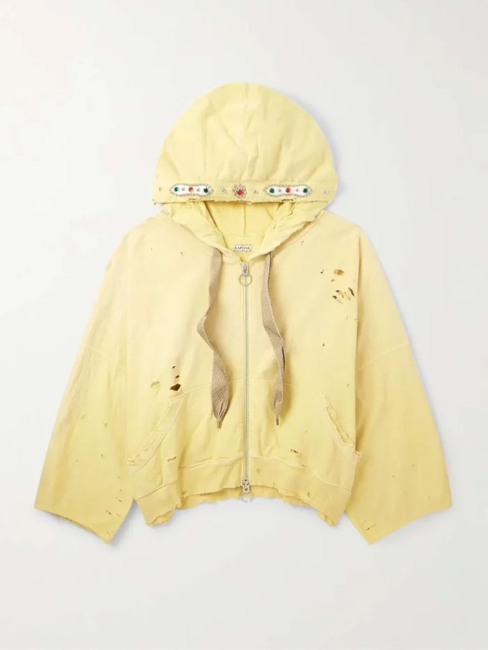 Distressed Yellow Zip Up Hoodie