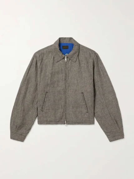 Houndstooth Linen Blouson Jacket